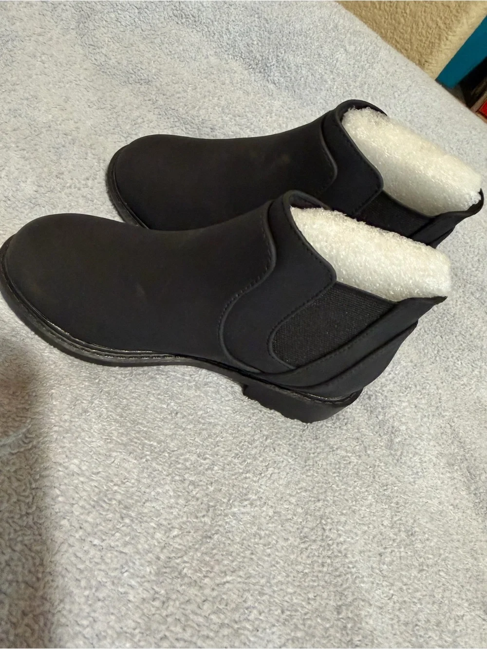 Black Women's Faux-Shearling Chelsea Ankle Boots